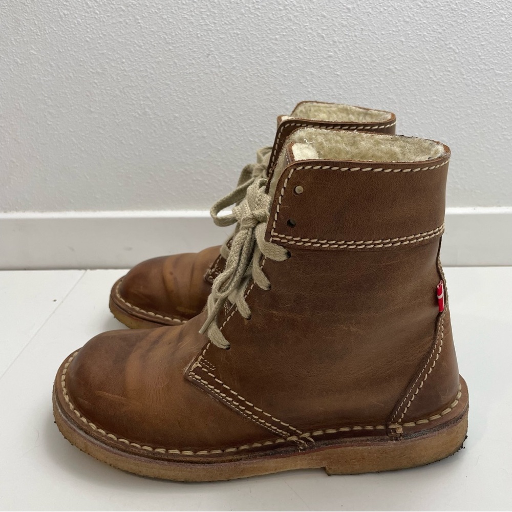 Women’s Brown Lace-Up Leather Boots with Cream Laces - Picture 6 of 15